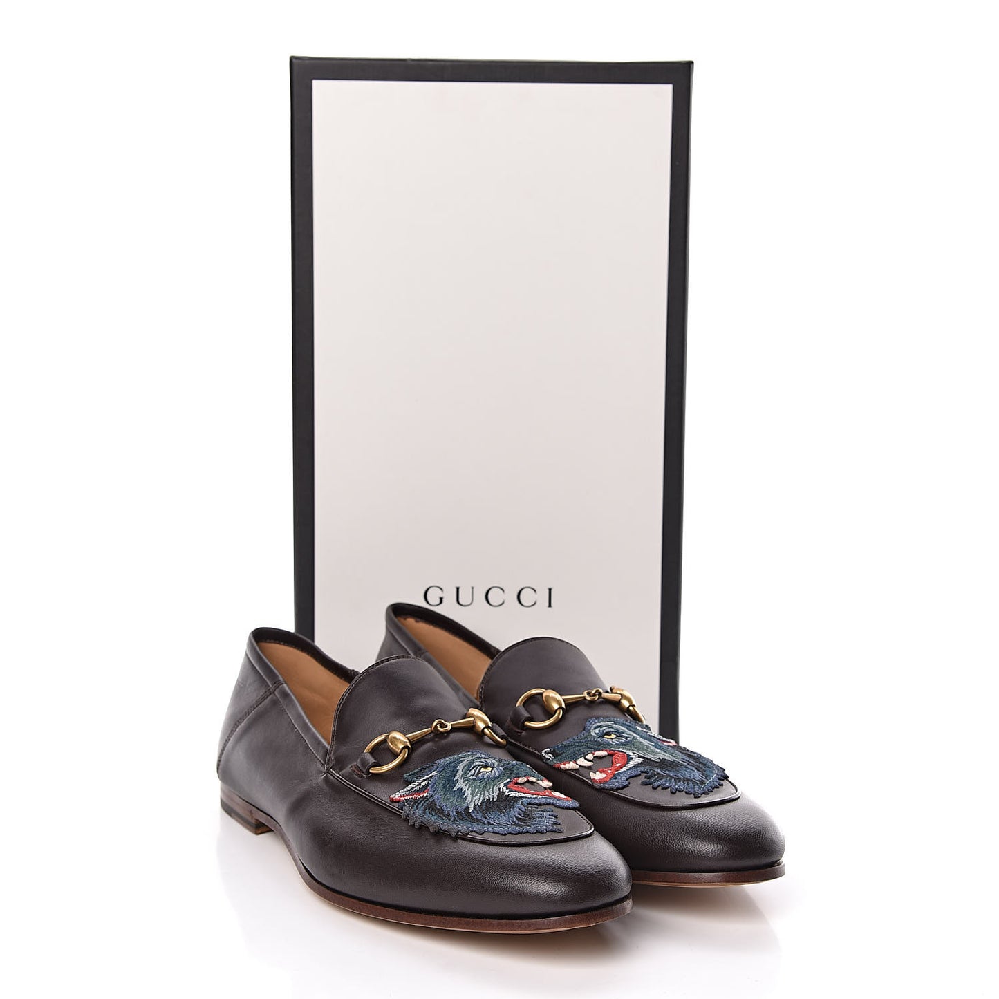 Lambskin Wolf Embroidered Mens Brixton Horsebit Loafers 9.5 Cocoa