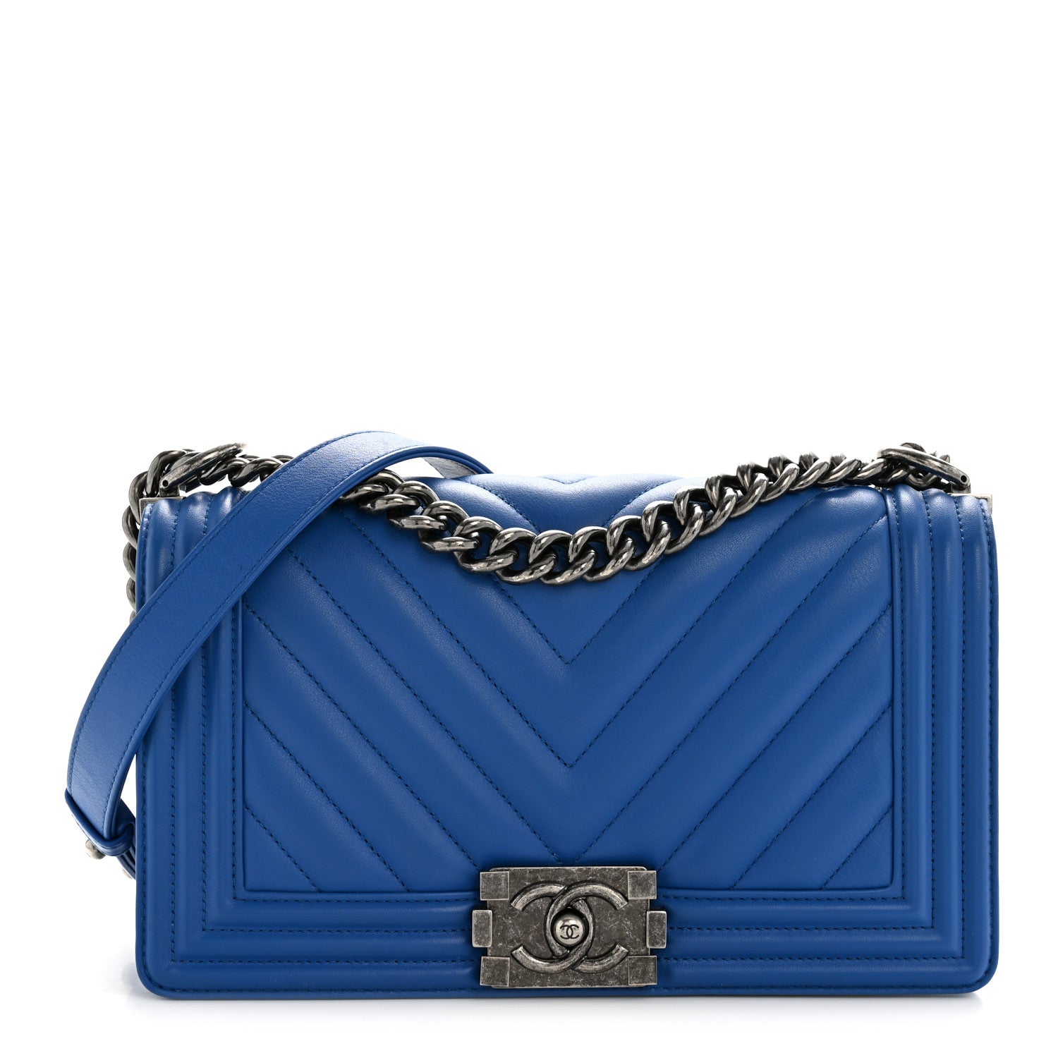 Chanel Calfskin Chevron Quilted Medium Boy Flap Blue 1 of 11