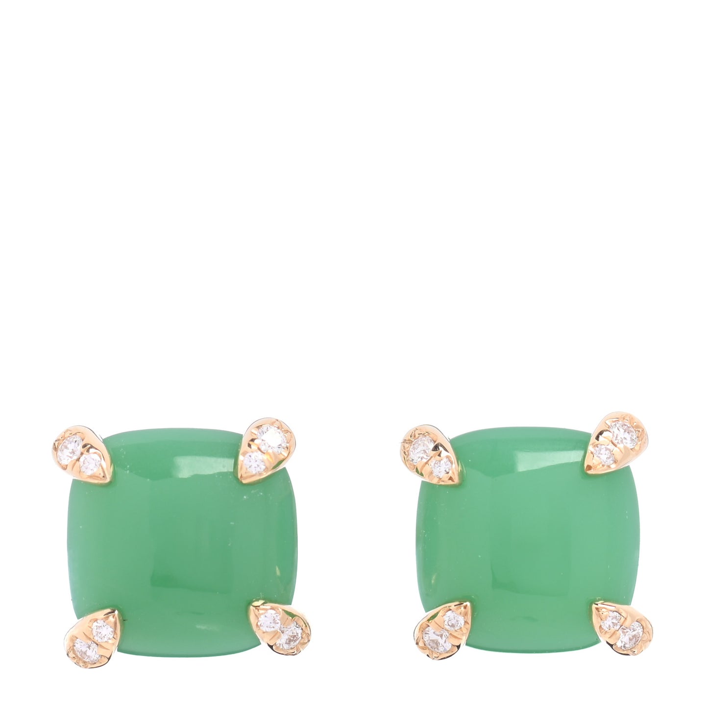 18K Yellow Gold Diamond Chrysoprase 8mm Chatelaine Earrings