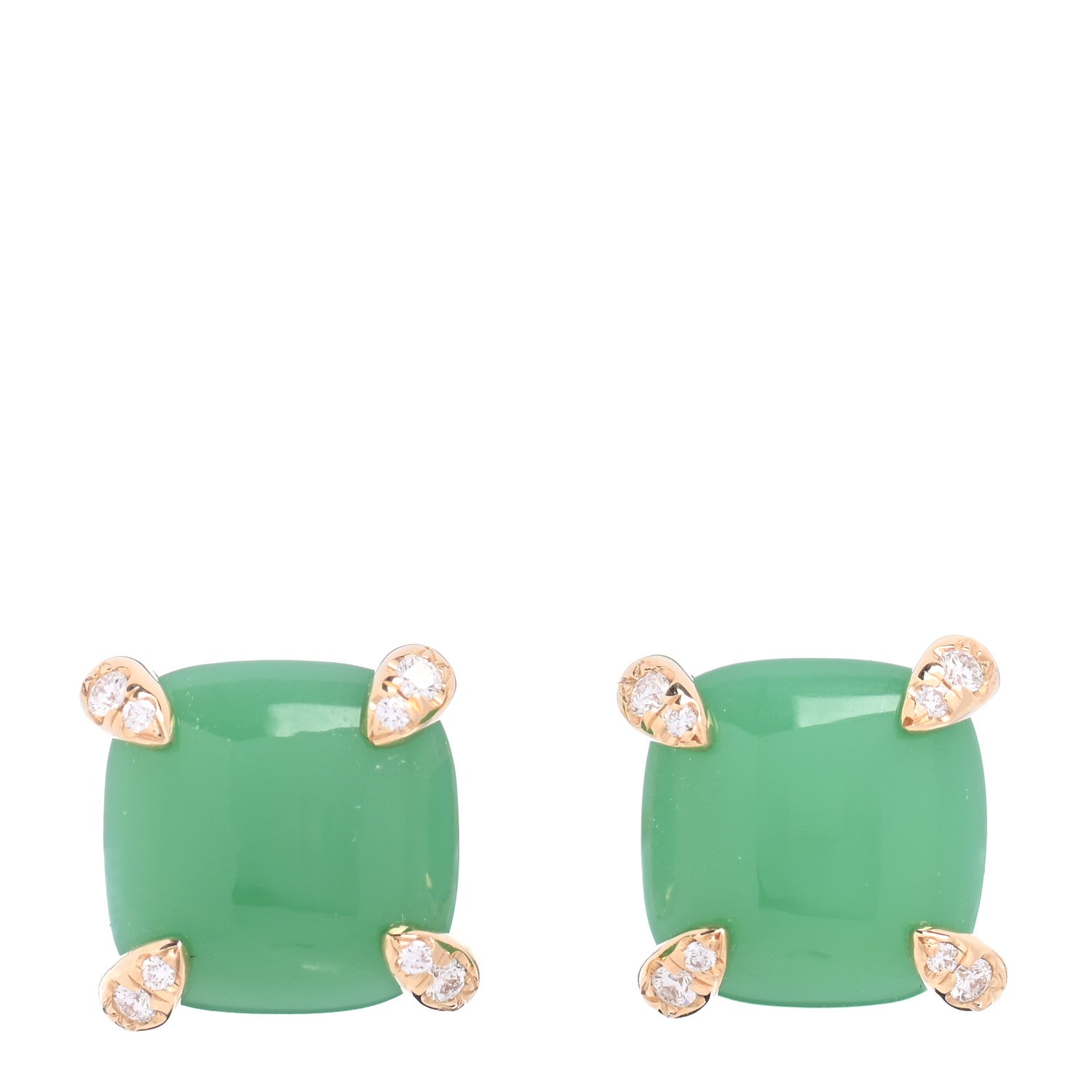 David Yurman 18K Yellow Gold Diamond Chrysoprase 8mm Chatelaine Earrings 1 of 4