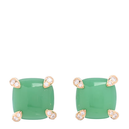 David Yurman 18K Yellow Gold Diamond Chrysoprase 8mm Chatelaine Earrings 1 of 4