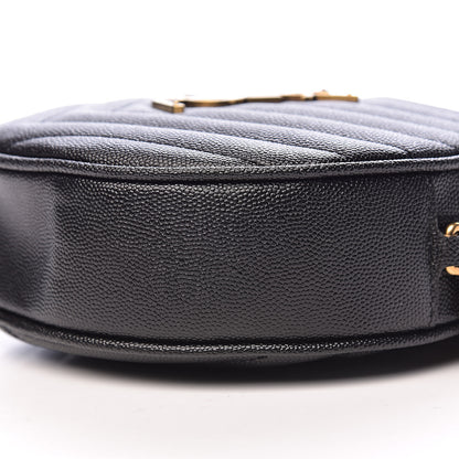 Saint Laurent Grain De Poudre Matelasse Chevron Quilted Round Vinyle Camera Bag Black 9 of 10