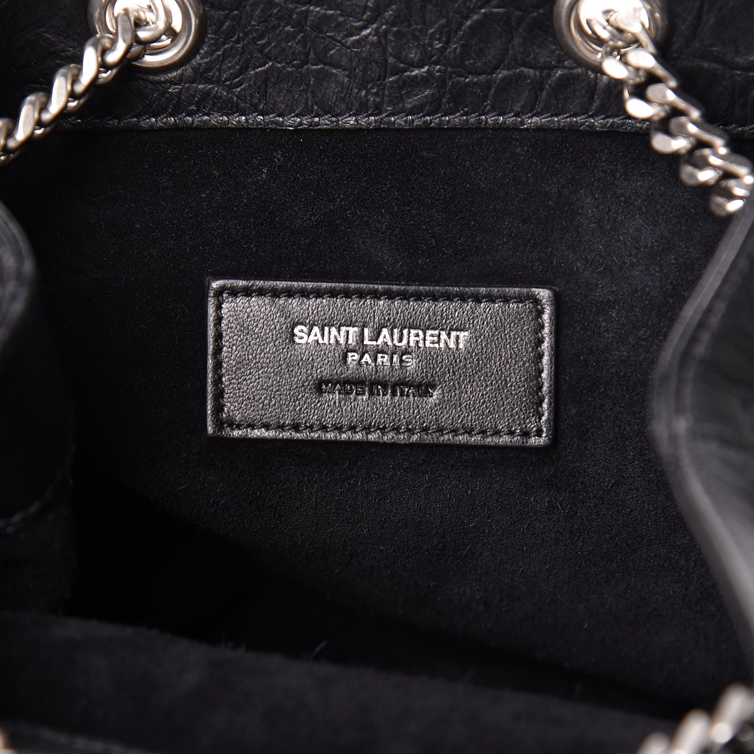 Saint Laurent Calfskin Crocodile Embossed Baby Emmanuelle Bucket Bag Black 8 of 10