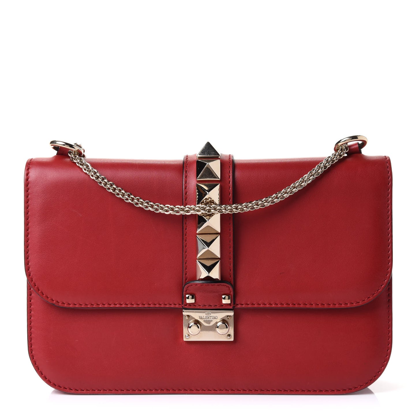 Vitello Medium Glam Lock Rockstud Flap Rubino