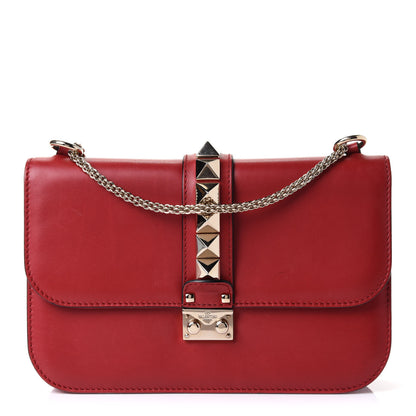Valentino Garavani Vitello Medium Glam Lock Rockstud Flap Rubino 1 of 12