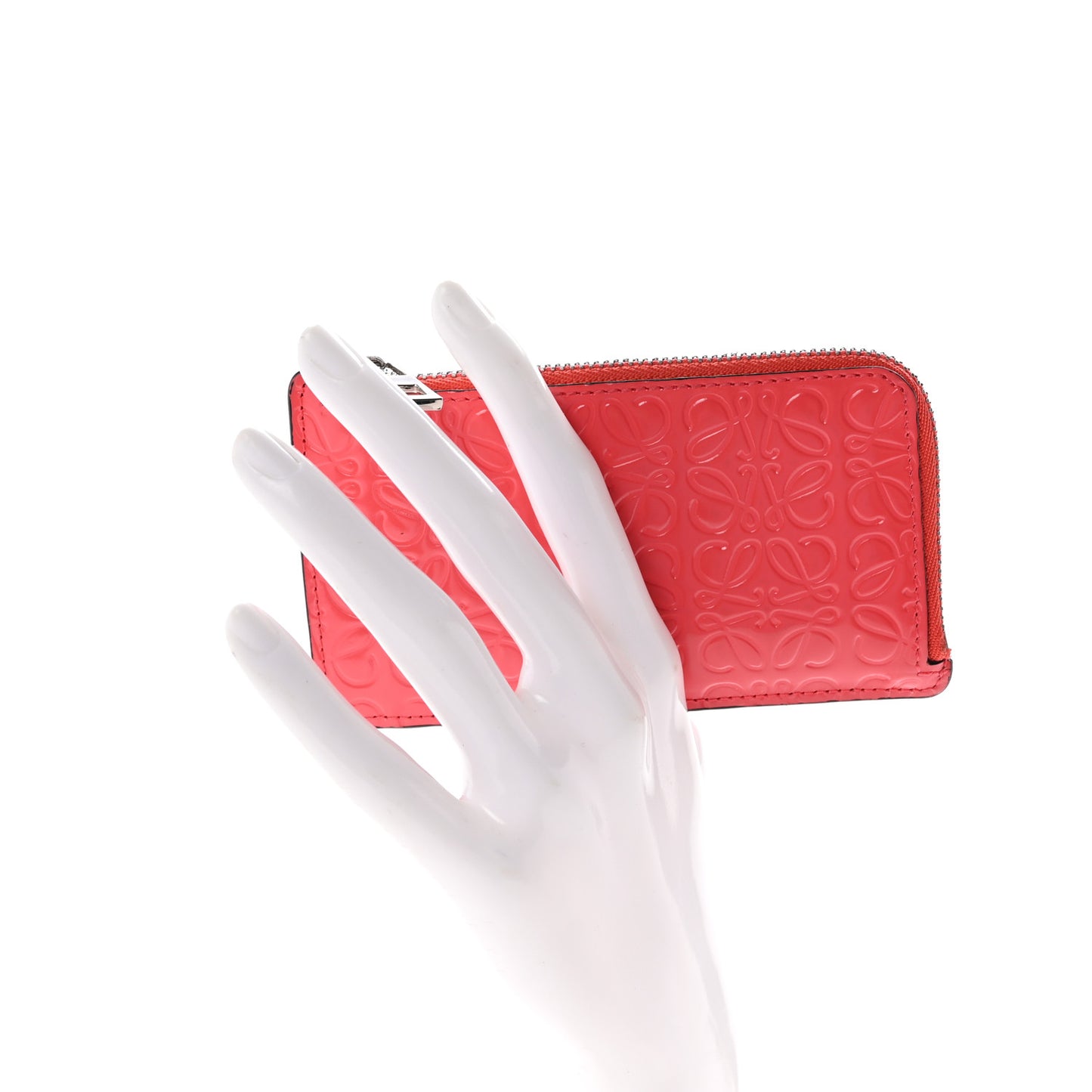 Shiny Calfskin Embossed Repeat Coin Card Holder Pink