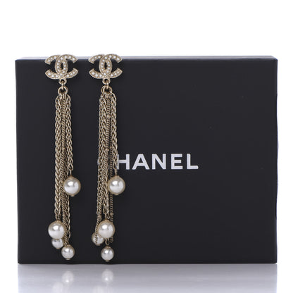 Chanel Glass Pearl CC Long Drop Earrings Gold 5 of 5
