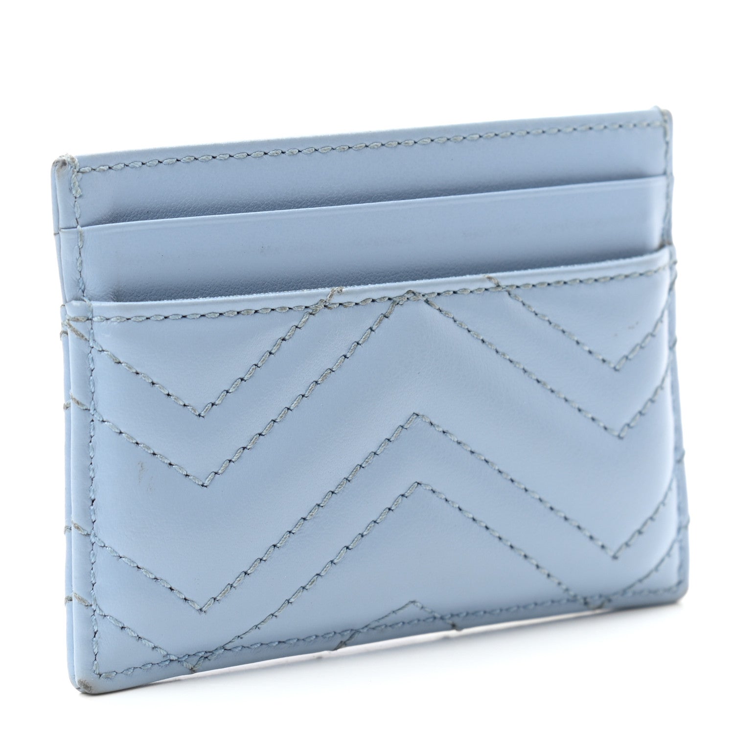 Gucci Calfskin Matelasse GG Marmont Card Holder Porcelain Light Blue 3 of 9