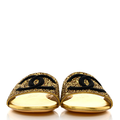 Chanel Glitter Fabric CC Mules 40 Gold Black 2 of 10