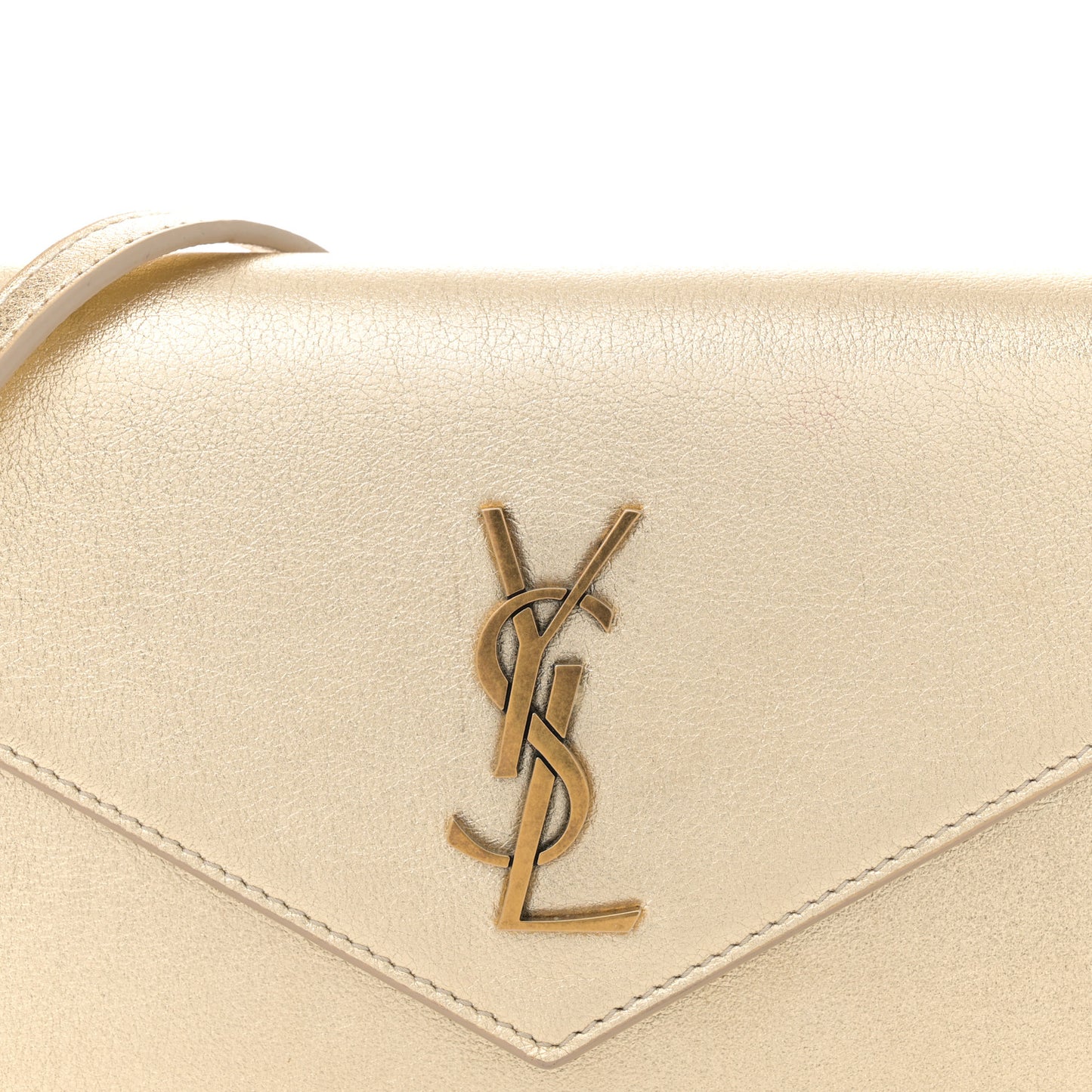 Metallic Calfskin Monogram Envelope Chain Wallet Gold