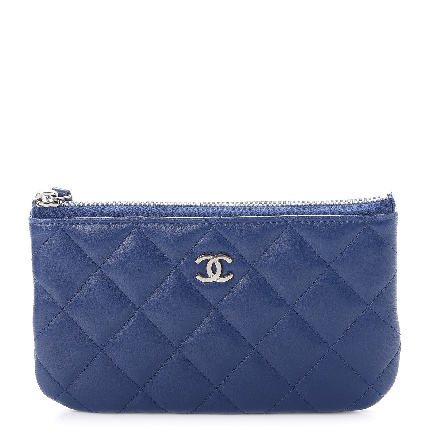 Lambskin Quilted Small Cosmetic Case Blue
