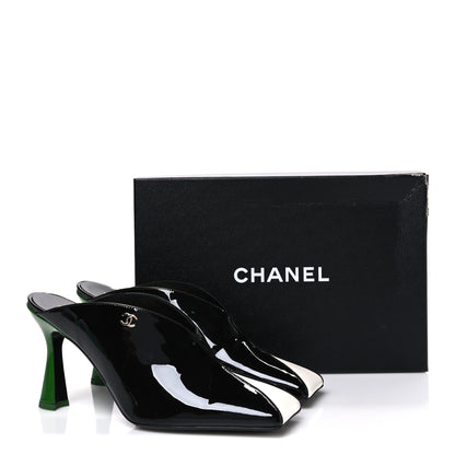 Chanel Patent Calfskin Mules 40.5 Black White Green 11 of 11