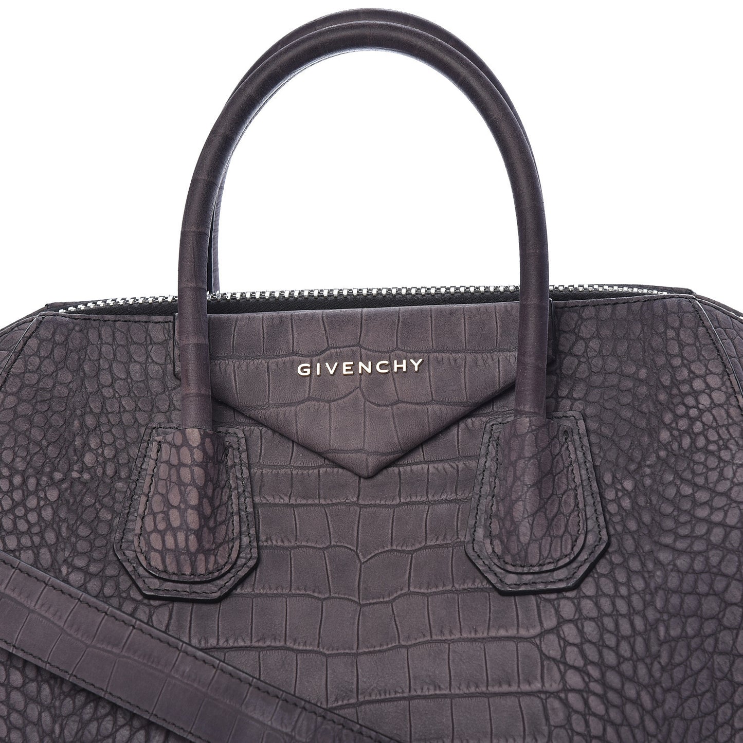 Nubuck Crocodile Embossed Medium Antigona Brown