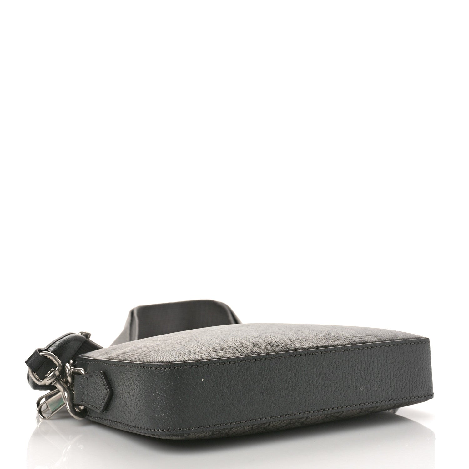 Gucci GG Supreme Monogram Textured Dollar Calfskin Web Ophidia Wristlet Shoulder Bag Grey Black Graphite Grey 4 of 8