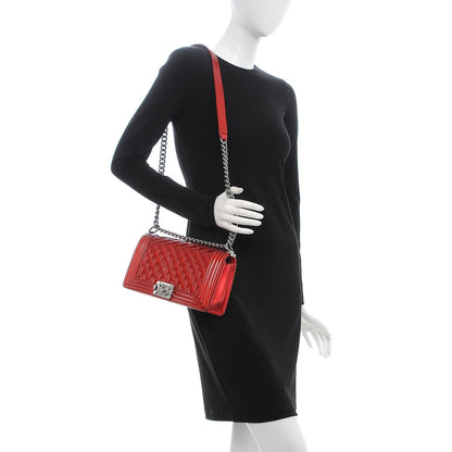 Chanel Metallic Patent Quilted Medium Boy Flap Red 2 of 16