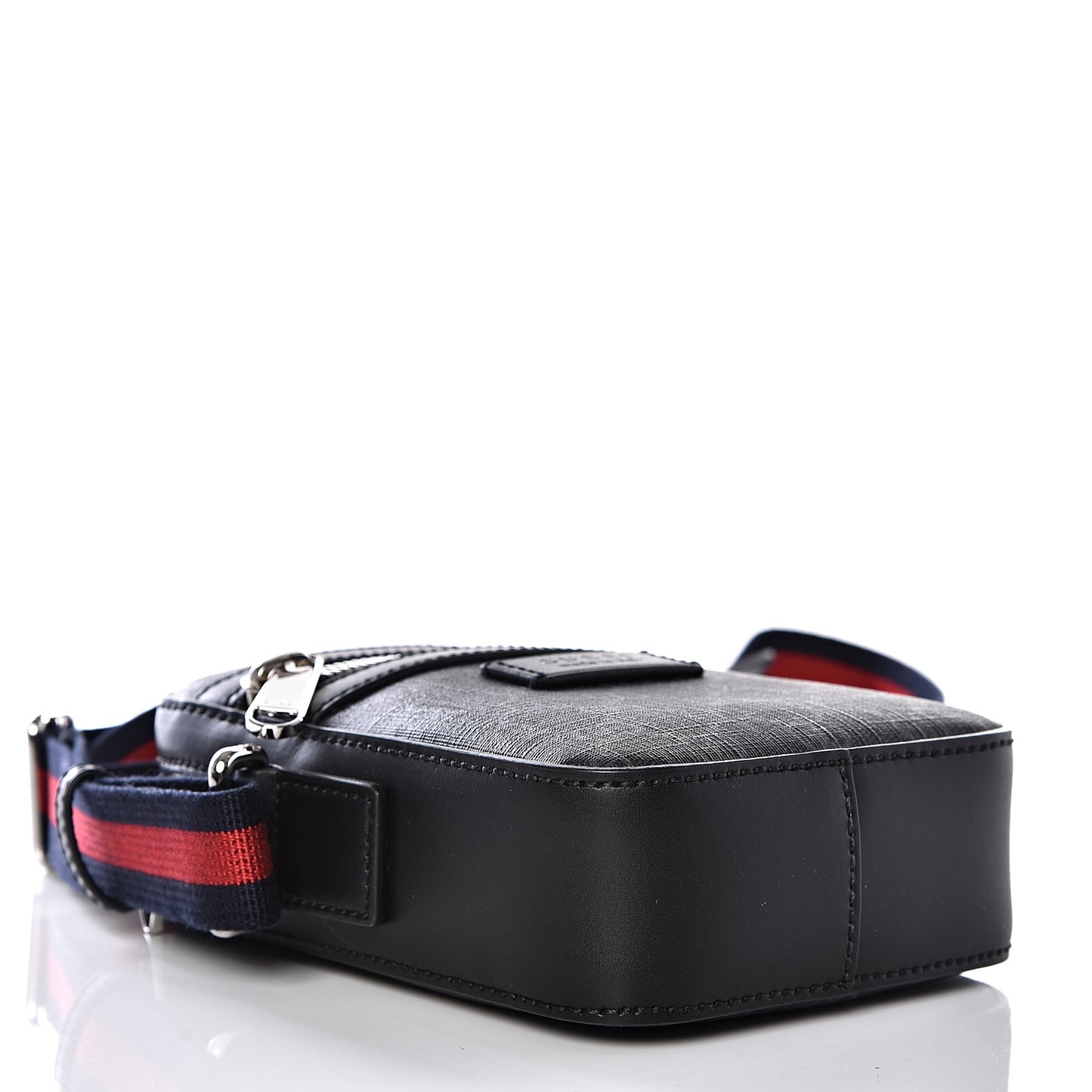 GG Supreme Monogram Appia Calfskin Web Small Camera Messenger Bag Black Grey