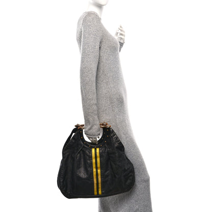 Gucci Calfskin Web Metal Bamboo Tote Black 2 of 10