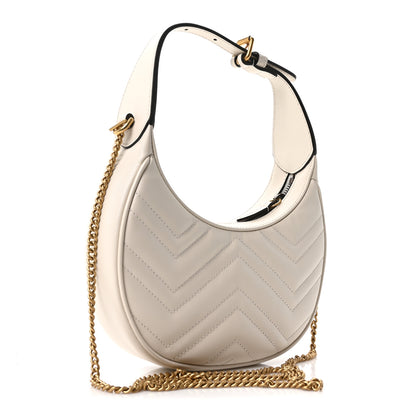 Gucci Calfskin Matelasse Chevron Mini GG Marmont Half Moon Hobo Mystic White 3 of 11