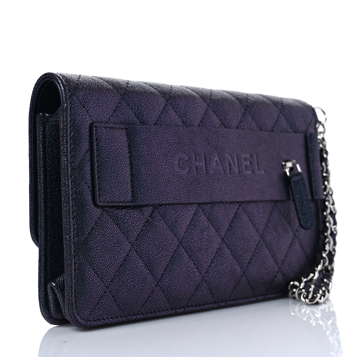 Chanel Iridescent Caviar Quilted Classic Pouch Clutch Black 3 of 10