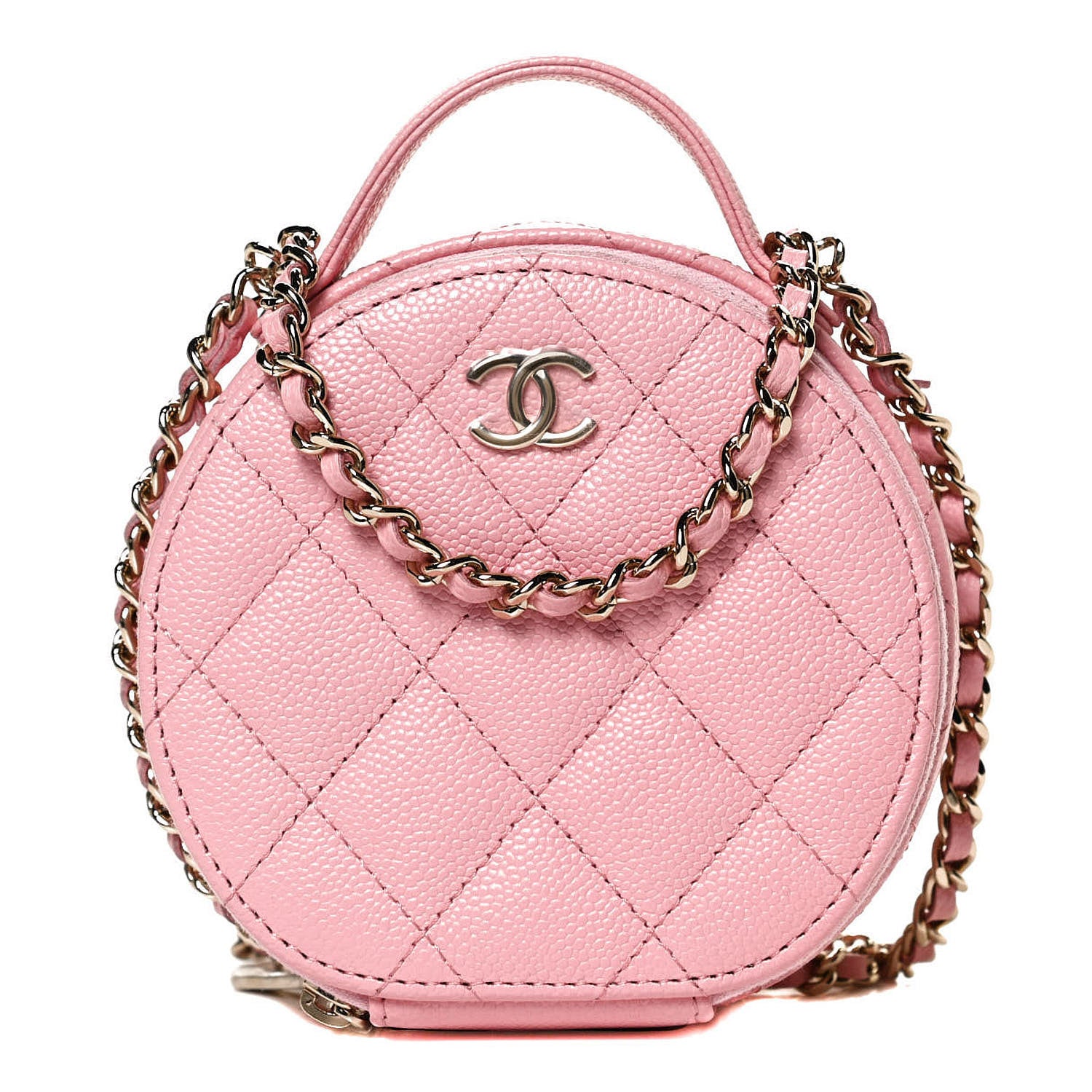 Chanel Caviar Quilted Round Handle With Care Vanity With Chain Pink 1 of 12