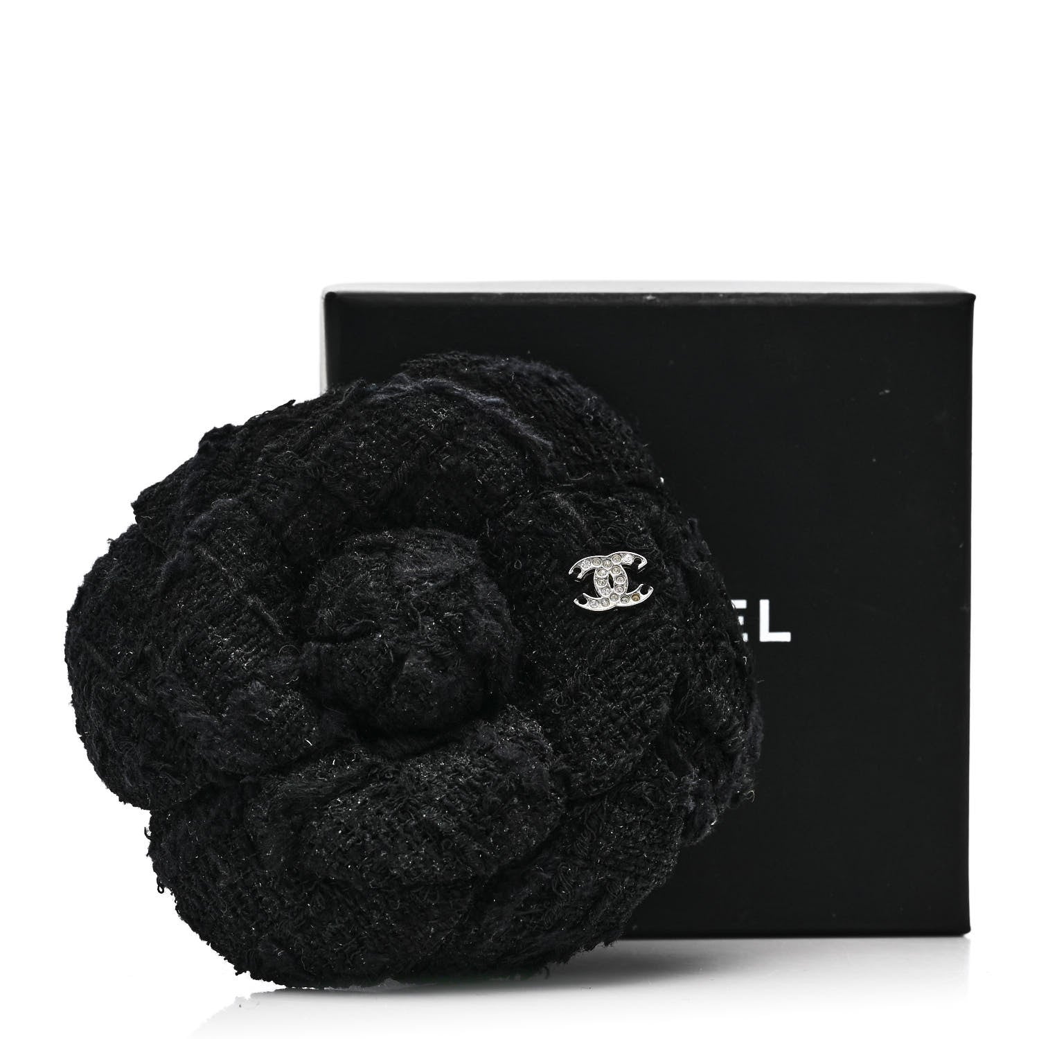 Chanel Tweed Camellia CC Pin Brooch Black 5 of 5