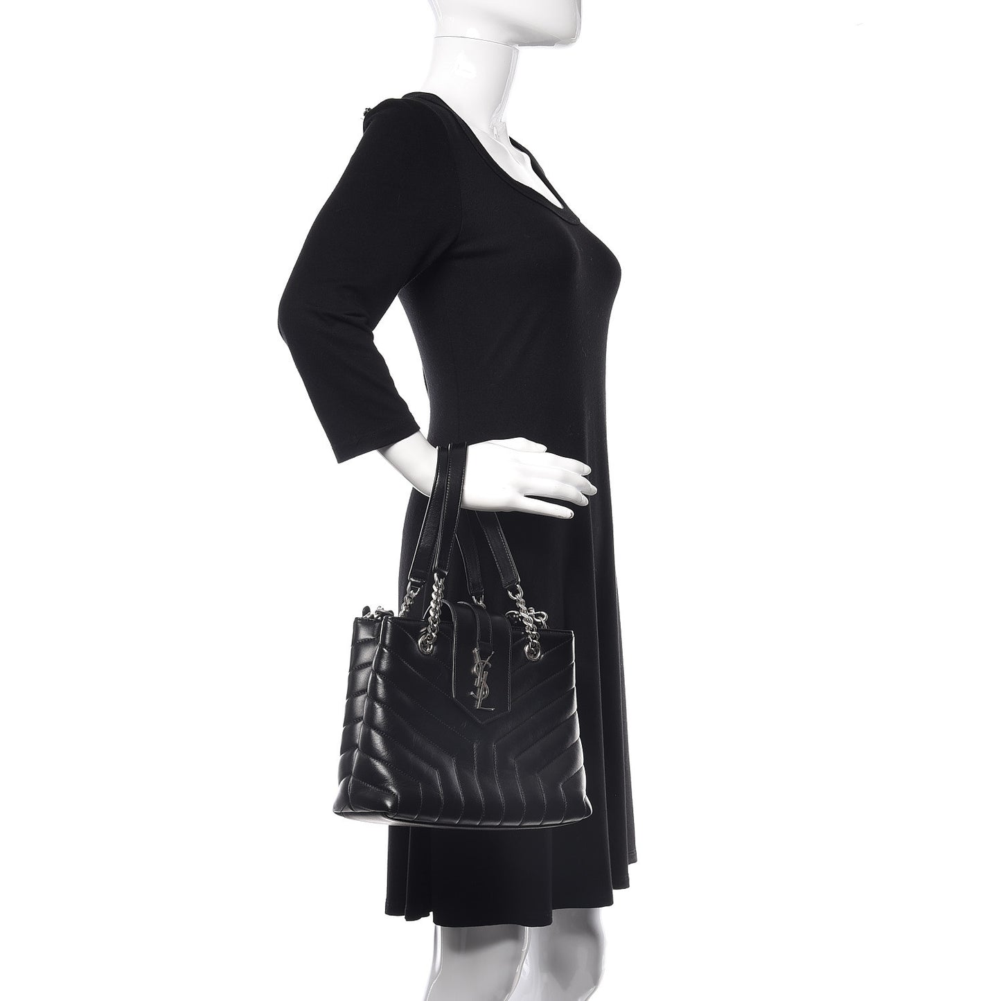 Calfskin Y Quilted Monogram Small Loulou Shopper Black