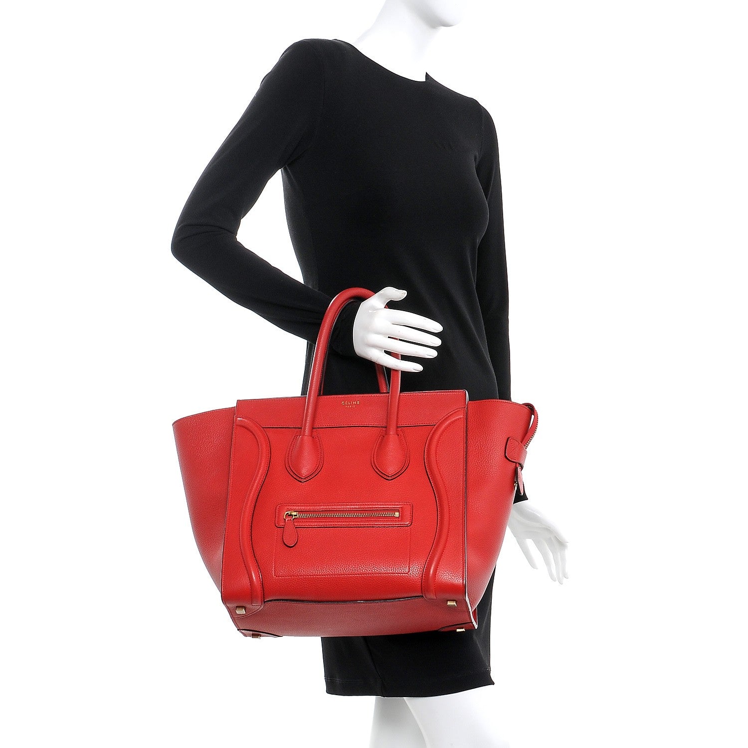Celine Drummed Calfskin Mini Luggage Coquelicot 2 of 7
