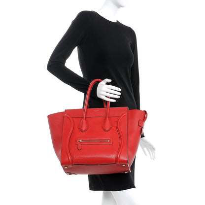 Celine Drummed Calfskin Mini Luggage Coquelicot 2 of 7
