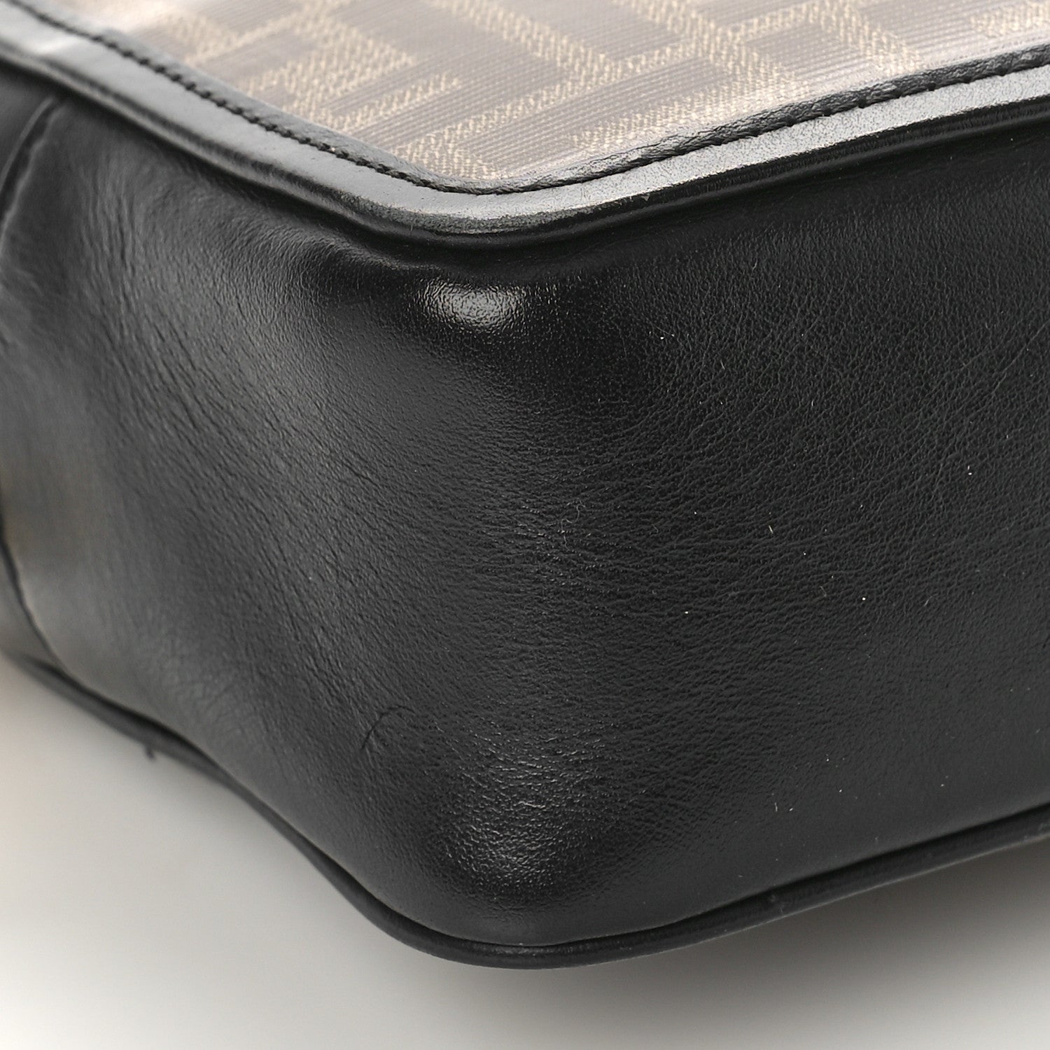 Fendi Glazed Fabric Vitello Century FF 1974 Stamp Patch Mini Camera Case Mogano Panna Black 9 of 9
