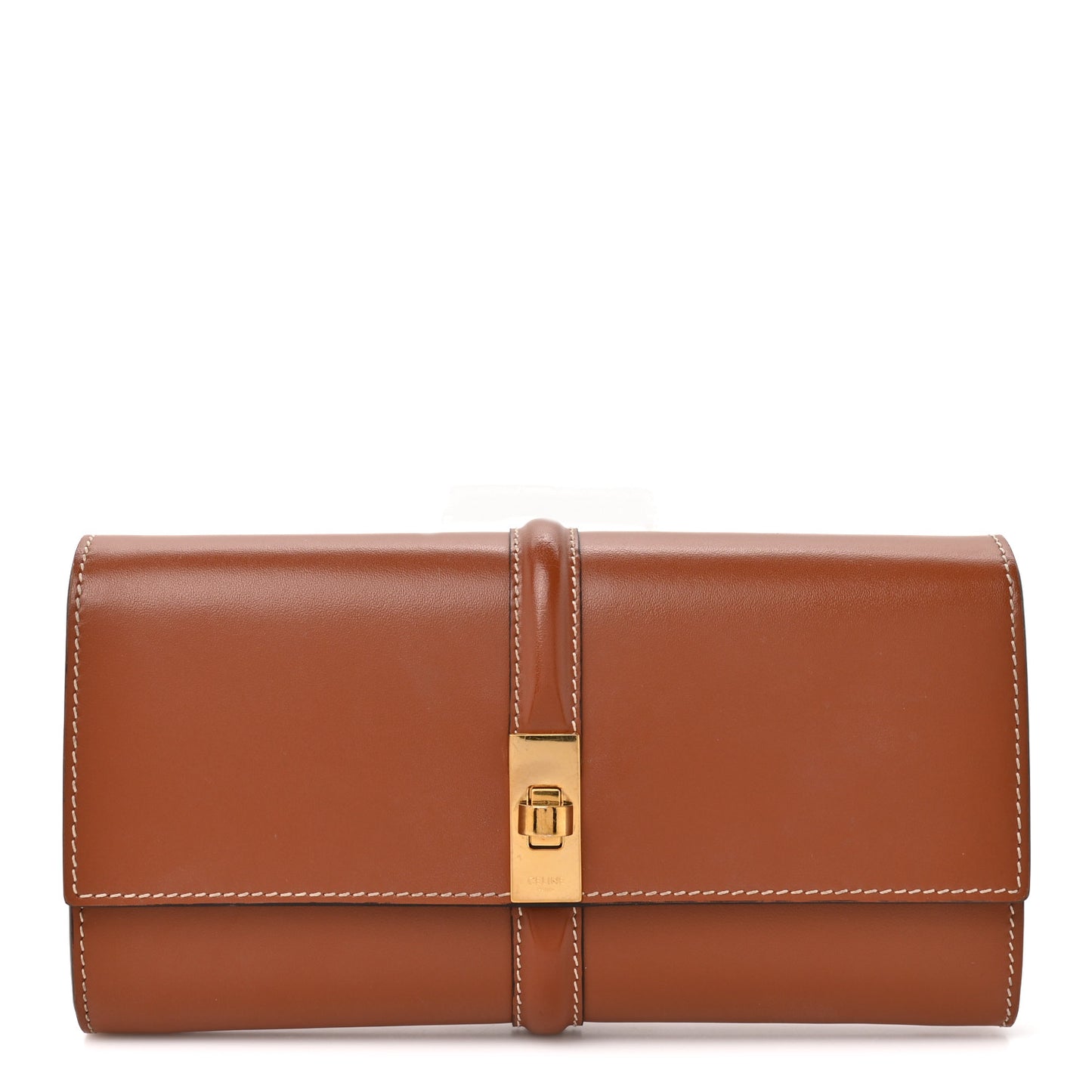 Satinated Calfskin Long Tri-Fold Wallet Tan