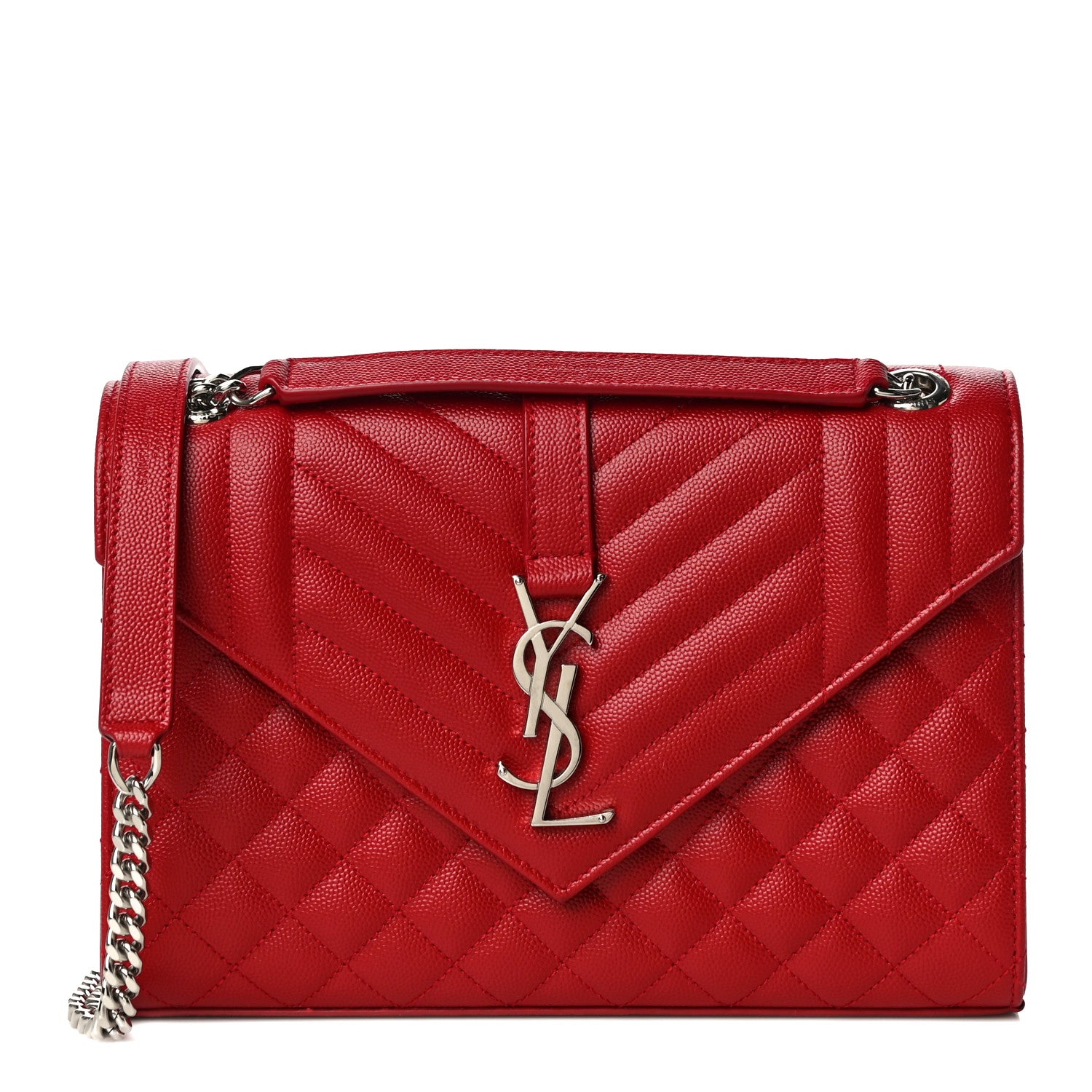 Saint Laurent Grain De Poudre Textured Mixed Matelasse Triquilt Medium Monogram Satchel New Red 1 of 11