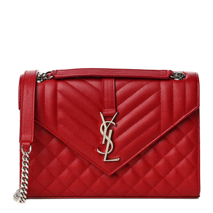 Saint Laurent Grain De Poudre Textured Mixed Matelasse Triquilt Medium Monogram Satchel New Red 1 of 11