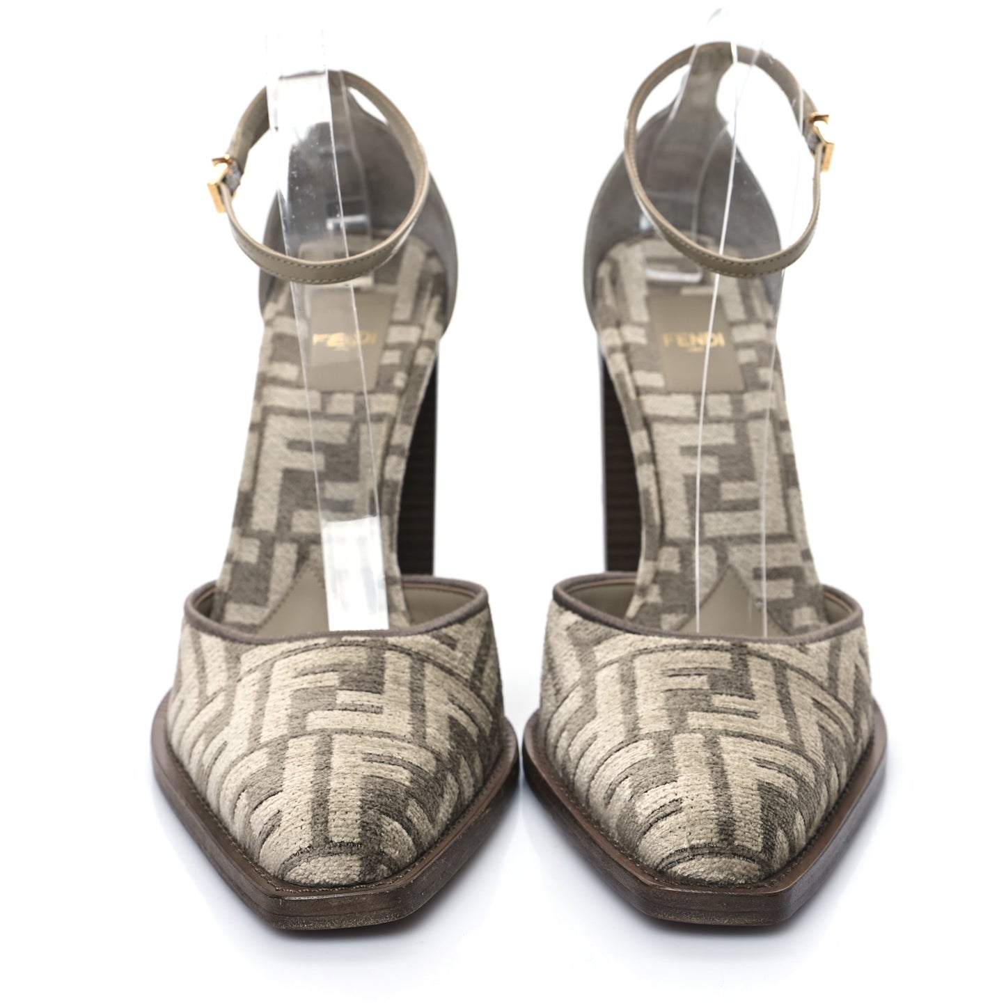 Chenille Jacquard FF Cut Baguette Ankle Strap 105mm Pumps 41 Tortora Nuvola