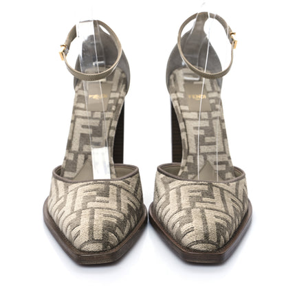 Fendi Chenille Jacquard FF Cut Baguette Ankle Strap 105mm Pumps 41 Tortora Nuvola 2 of 7