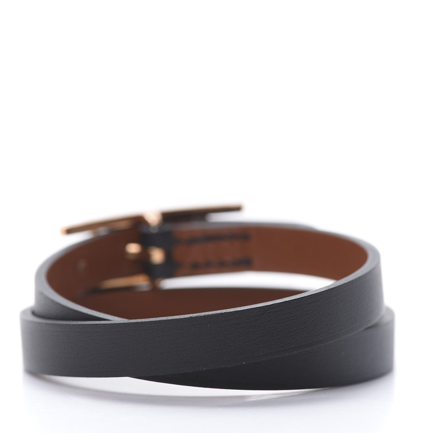 Hermes Chamonix Tadelakt Behapi Double Tour Reversible Bracelet T3 Black Fauve 3 of 6