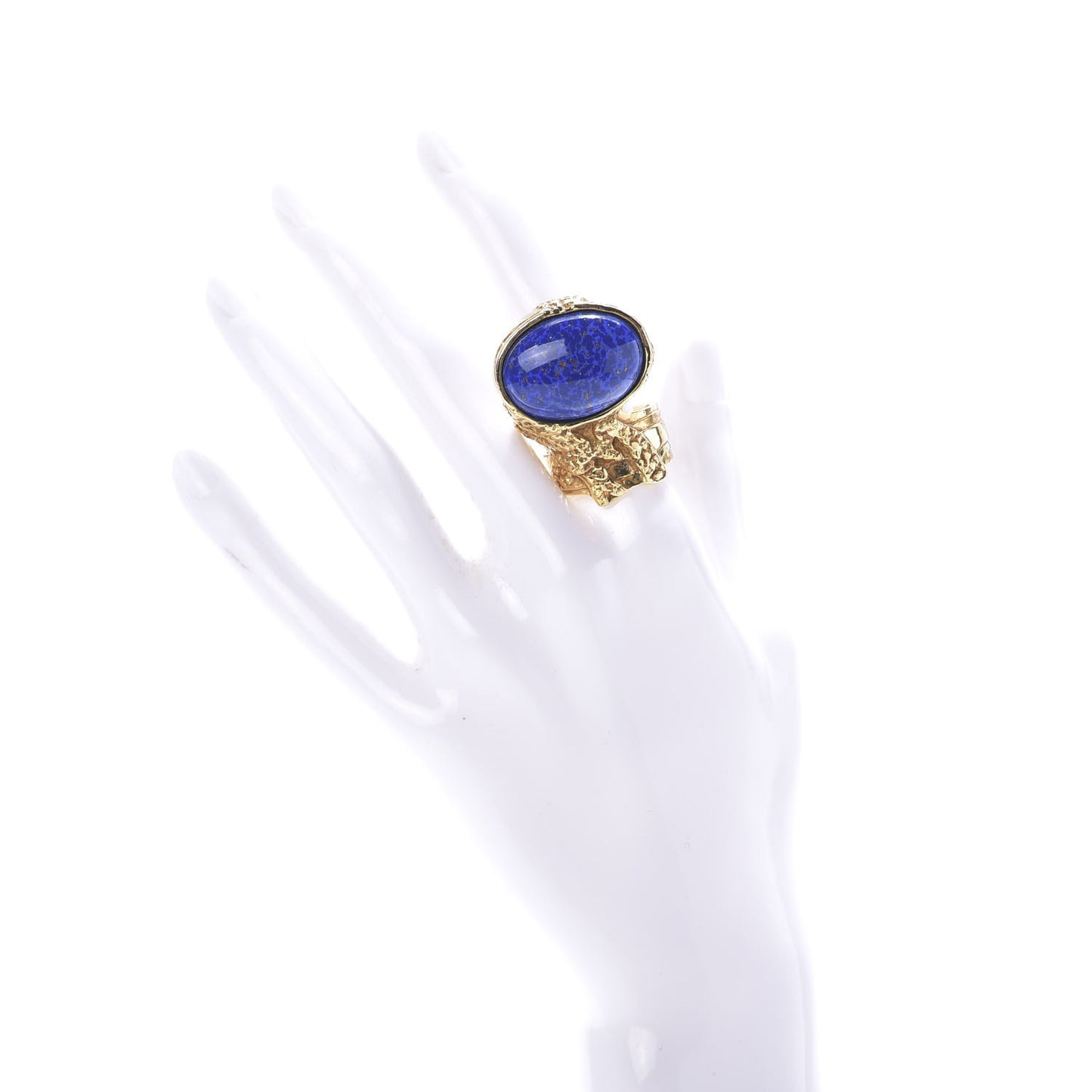 Glass Cabochon Arty Ovale Ring 8 Gold Lapis