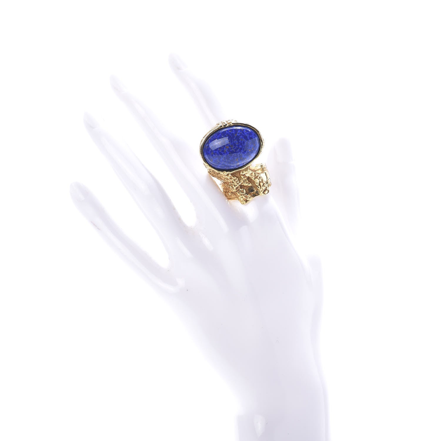 Saint Laurent Glass Cabochon Arty Ovale Ring 8 Gold Lapis 2 of 5