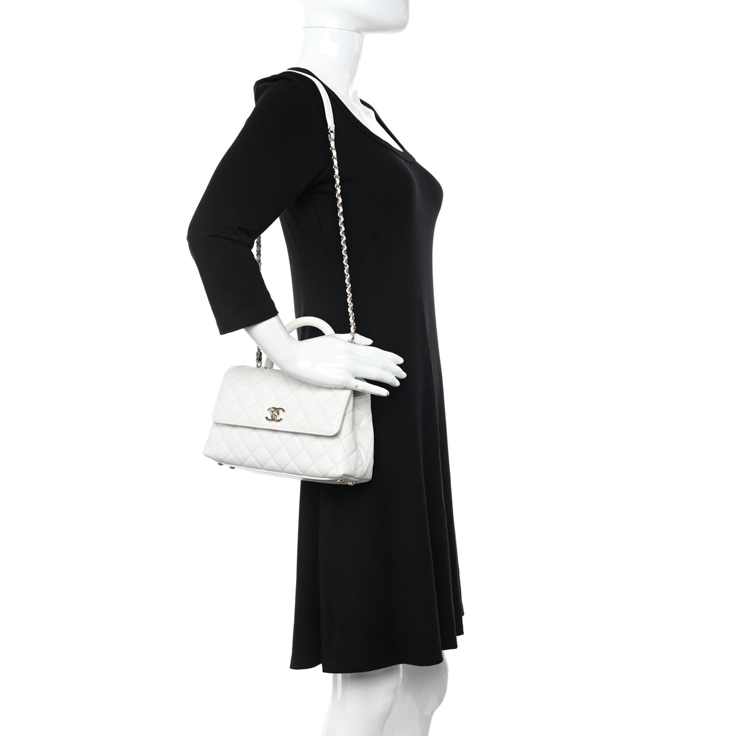 Caviar Quilted Mini Coco Handle Flap White