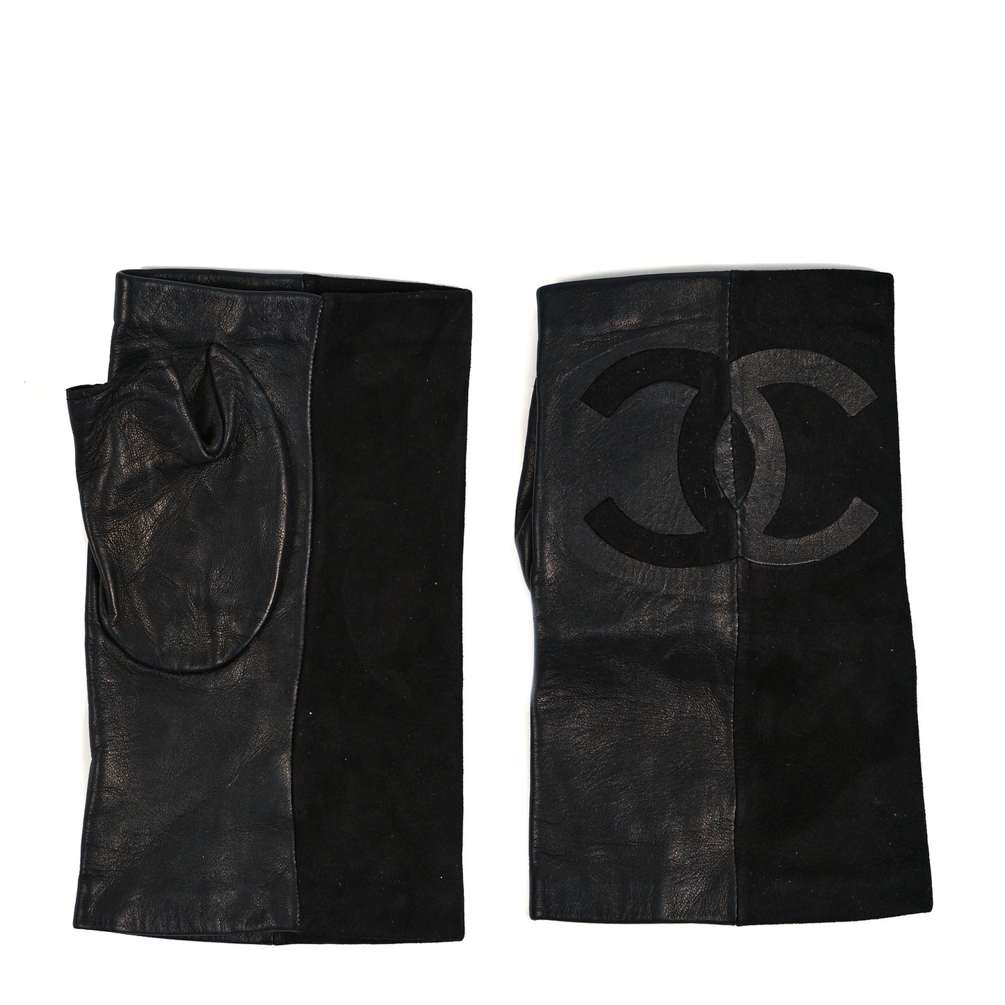 Suede Lambskin Fingerless CC Gloves 7 Black