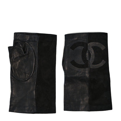 Chanel Suede Lambskin Fingerless CC Gloves 7 Black 2 of 4
