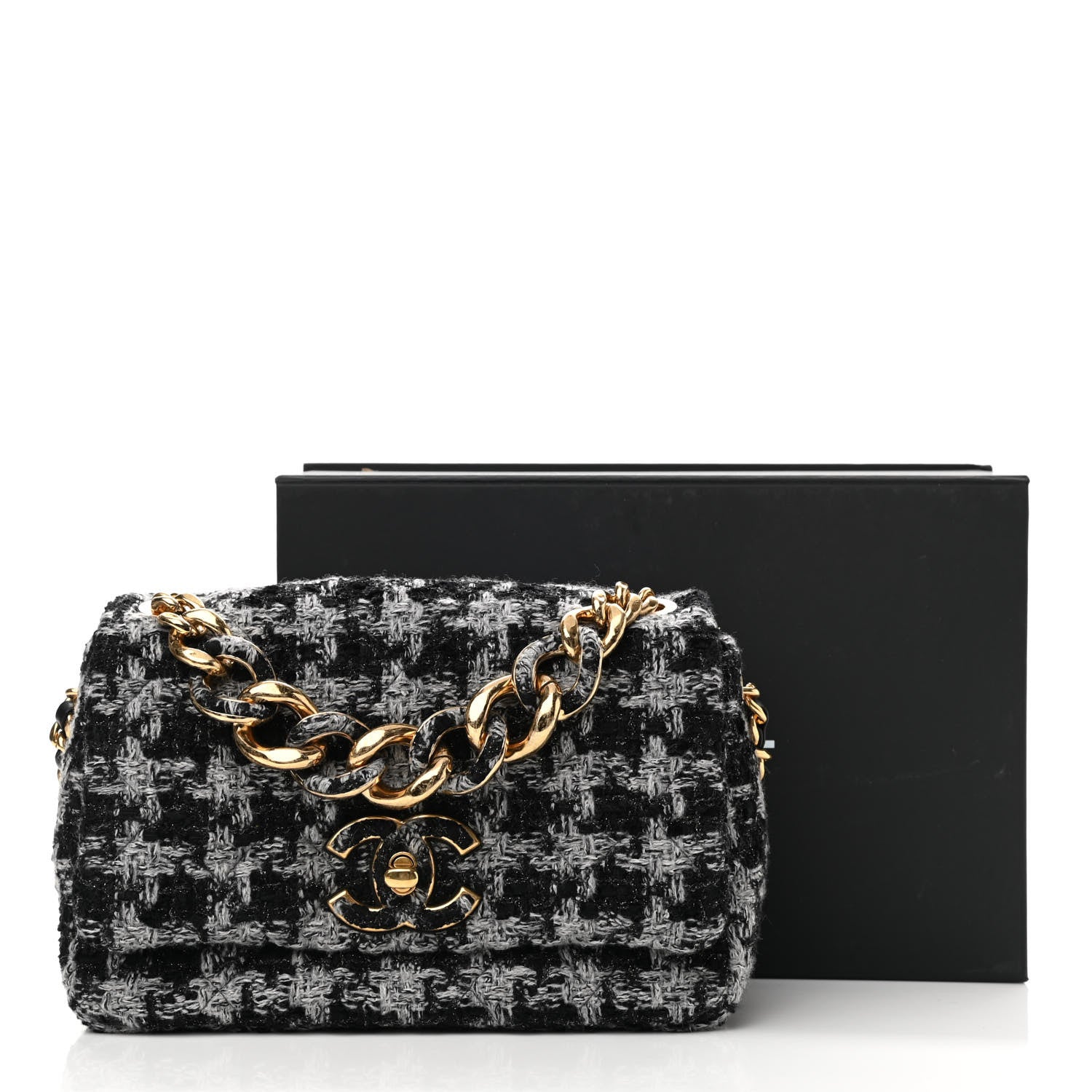 Chanel Wool Tweed Quilted Elegant Chain Flap Black Grey 11 of 11