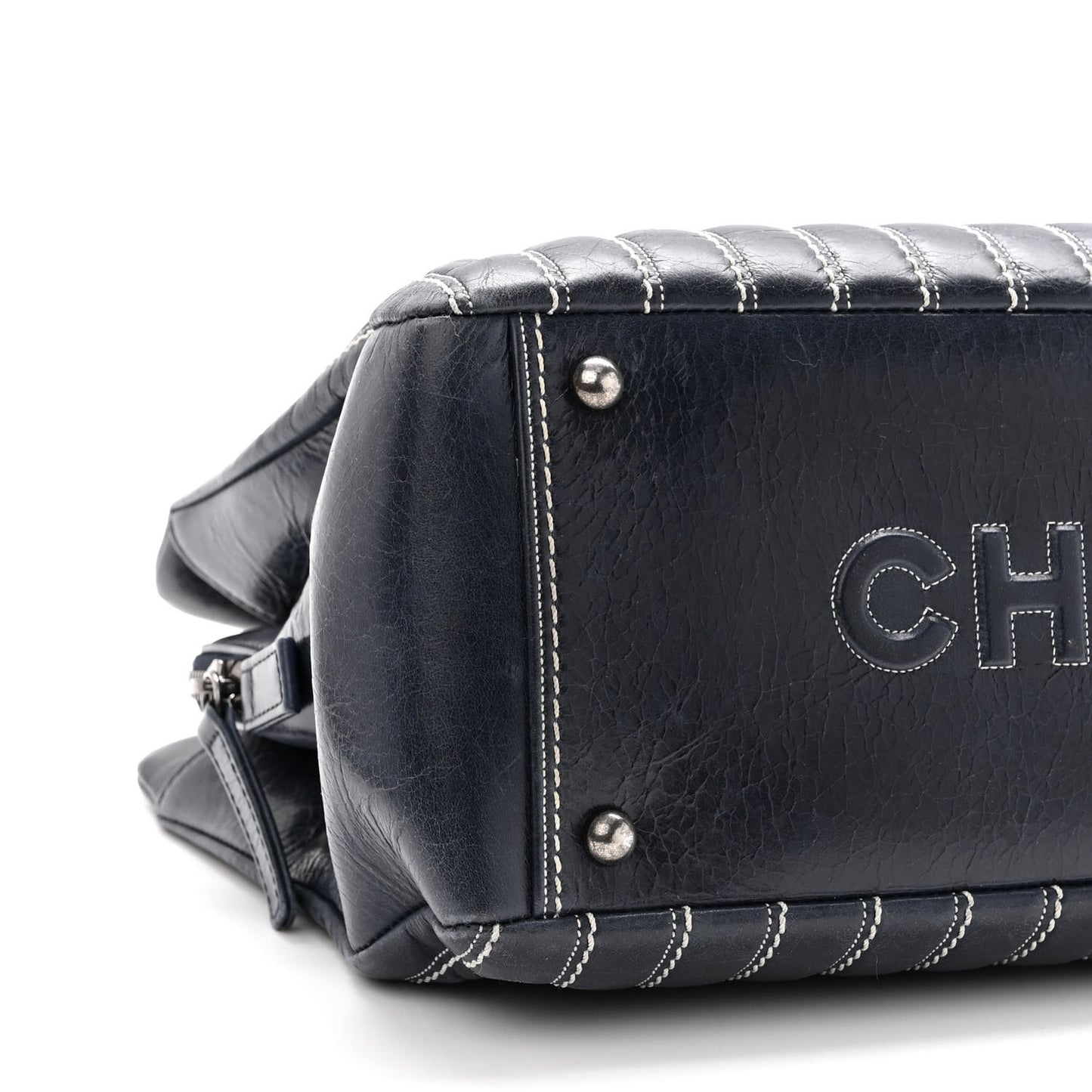 Lambskin Vertical Quilted Tote Navy