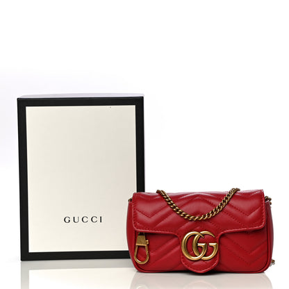 Gucci Calfskin Matelasse Super Mini GG Marmont Shoulder Bag Hibiscus Red 14 of 14