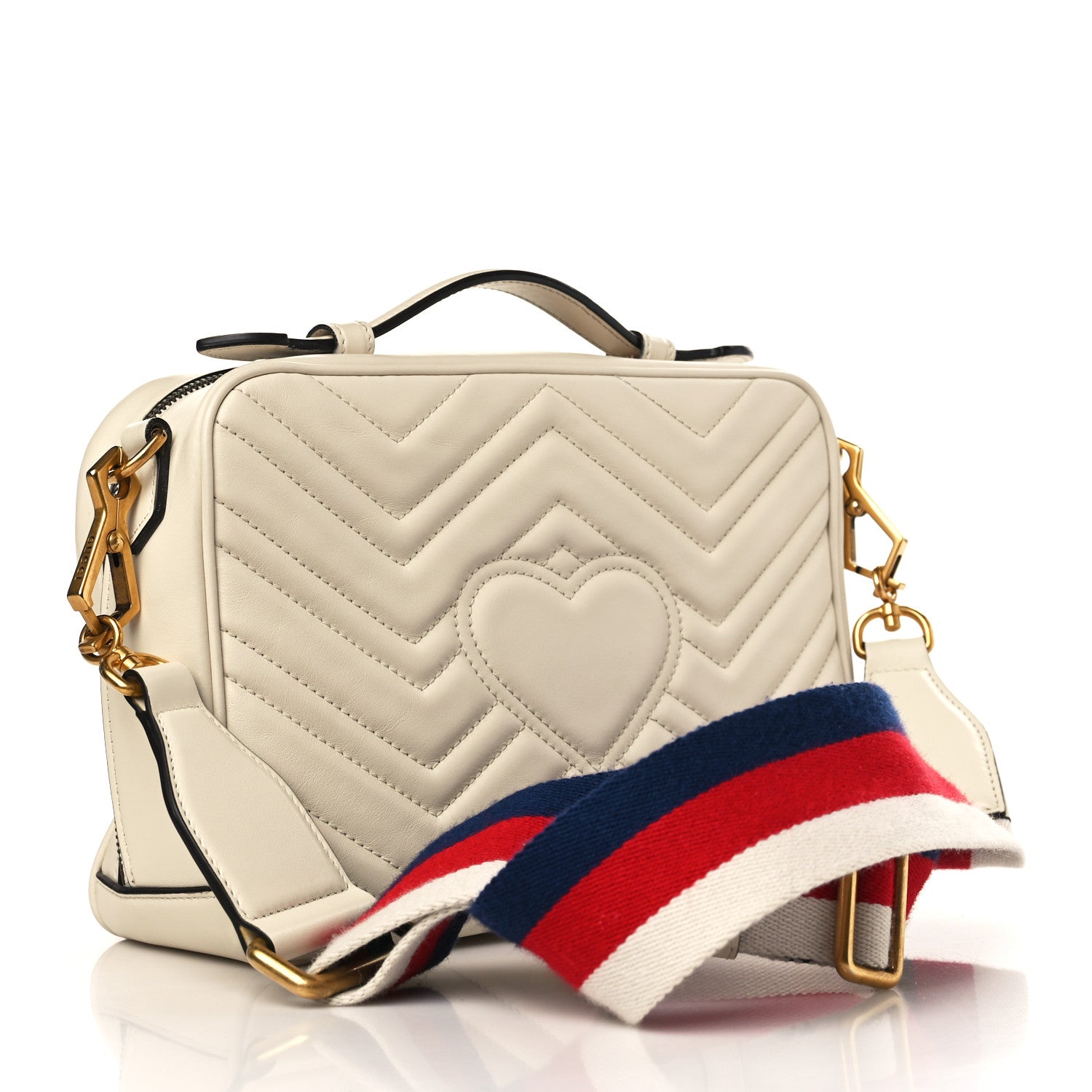 Gucci Calfskin Matelasse Sylvie Web Small GG Marmont Top Handle Shoulder Bag White 3 of 9