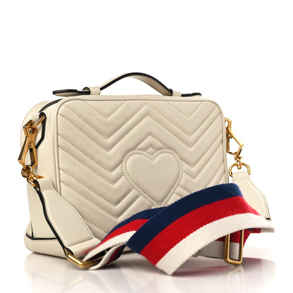 Gucci Calfskin Matelasse Sylvie Web Small GG Marmont Top Handle Shoulder Bag White 3 of 9