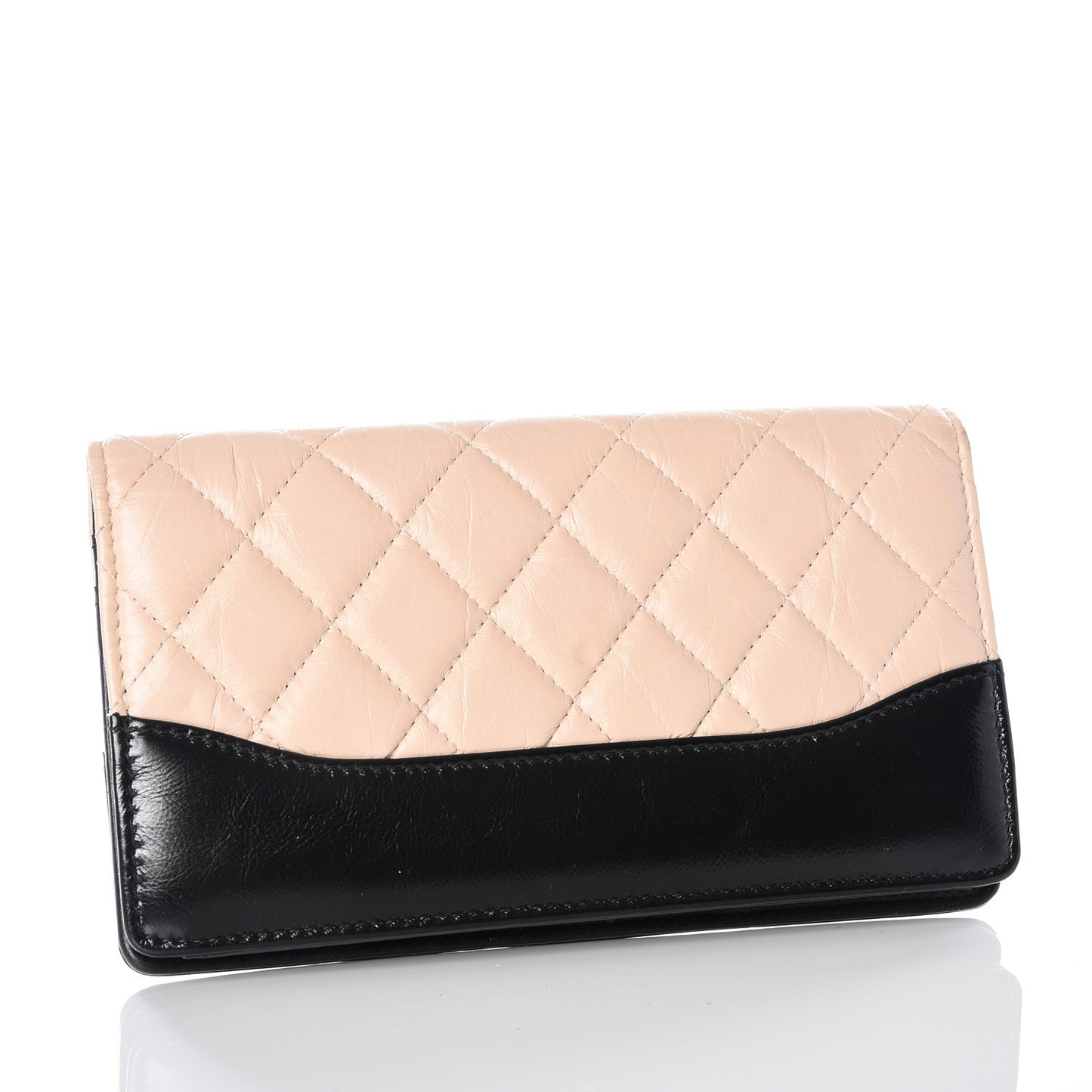 Aged Calfskin Quilted Gabrielle Yen Wallet Beige Black