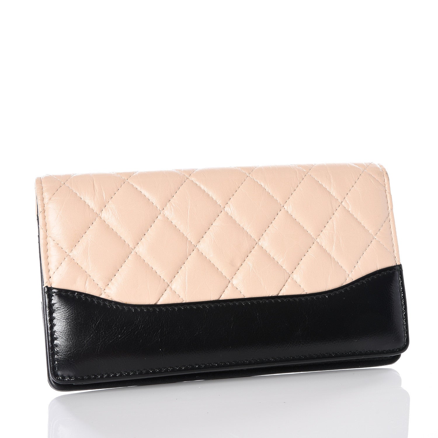 Chanel Aged Calfskin Quilted Gabrielle Yen Wallet Beige Black 2 of 10