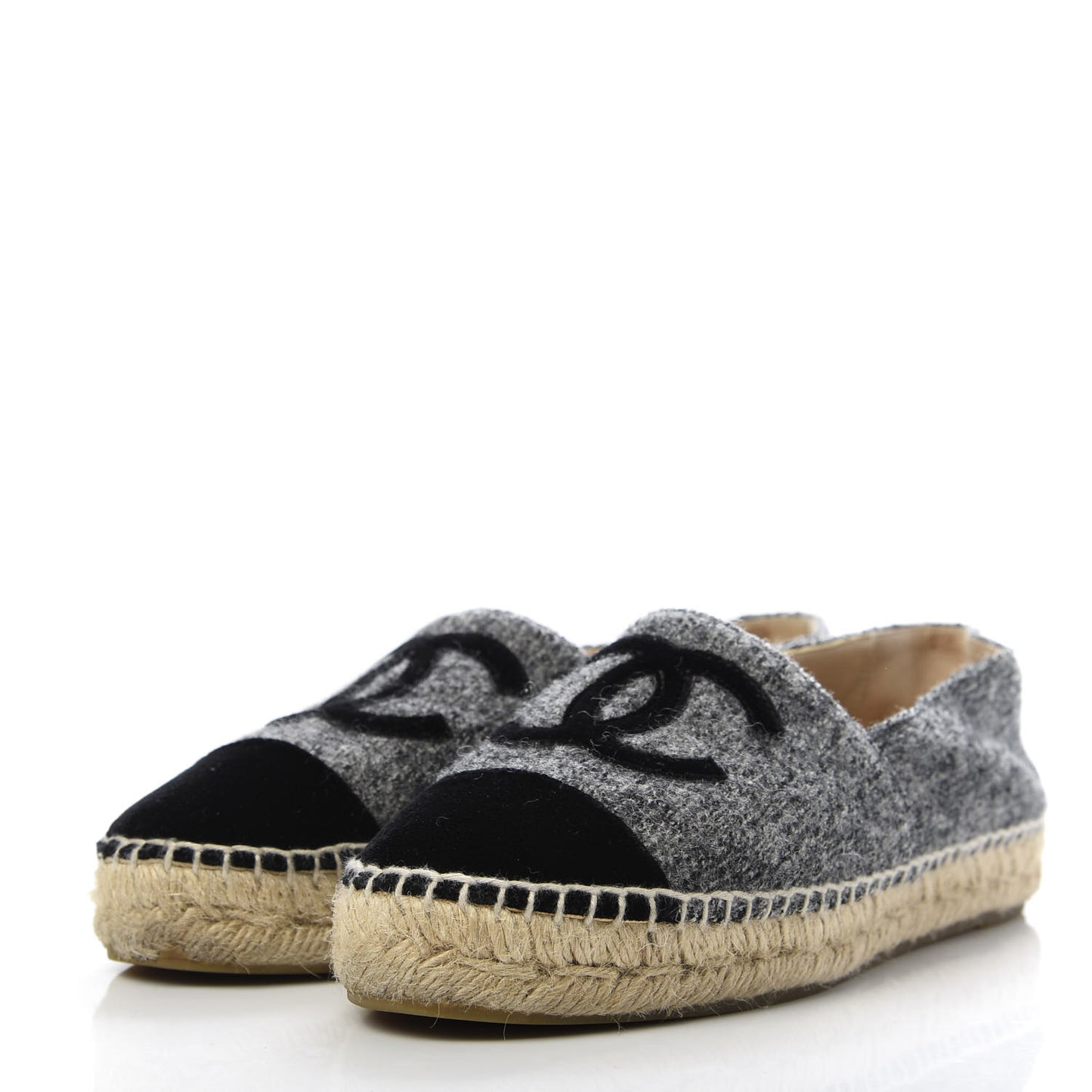 Tweed Velvet CC Espadrilles 36 Grey Black