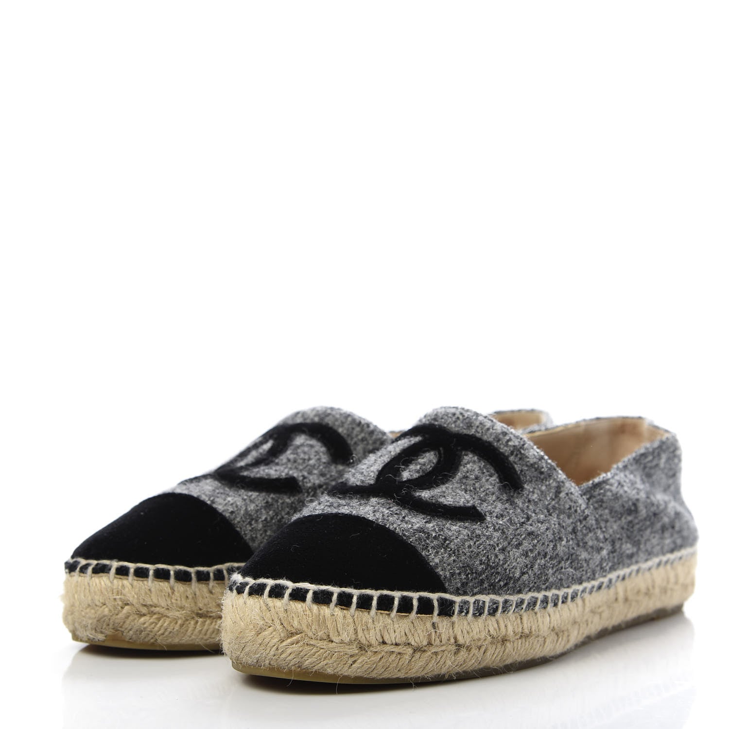 Chanel Tweed Velvet CC Espadrilles 36 Grey Black 3 of 9