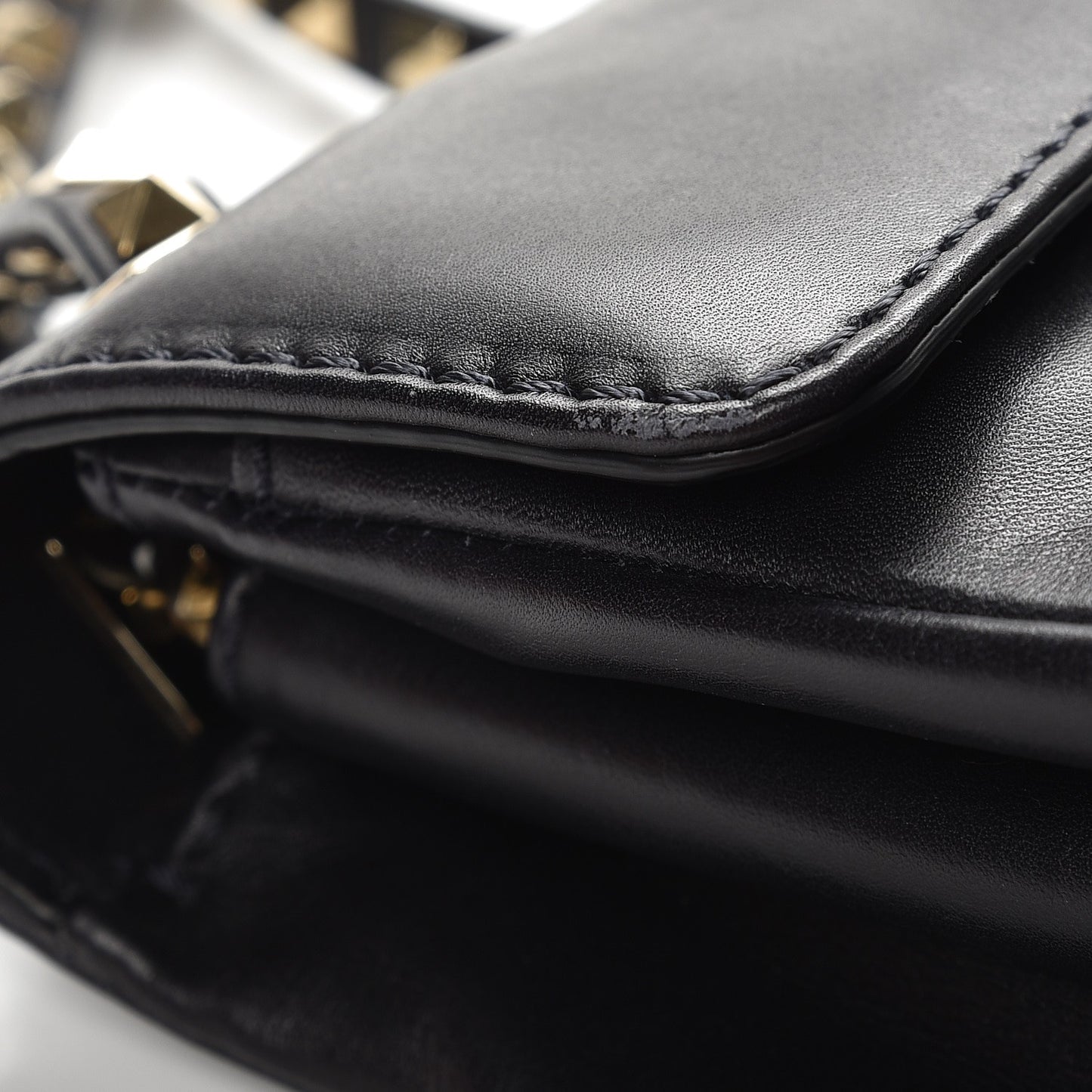 Vitello Rockstud Flip Lock Shoulder Flap Bag Black